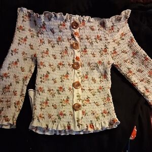 Floral Off-Shoulder Button-Up Top